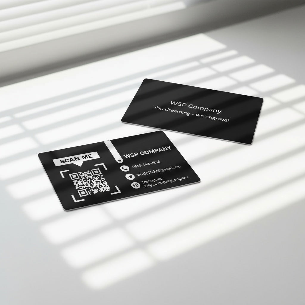 Black Gloss Engraved Business Cards – Custom Design – 100 pack